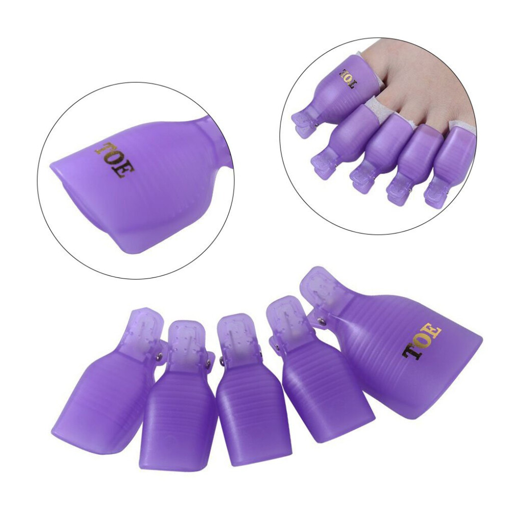 Purple Nail Soak Off Clips For Uv Gel Polish Removal, Reusable Clip Caps, 5Pcs