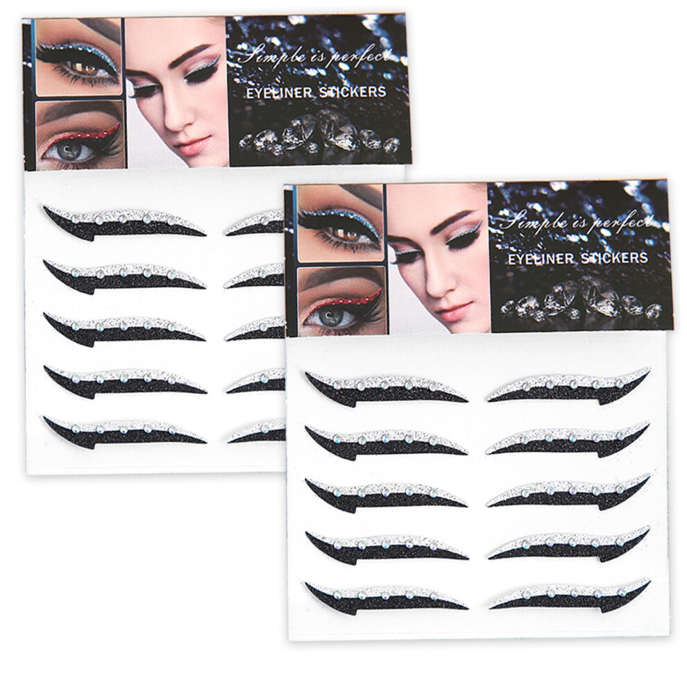 Silver Crystal Eyeliner Stickers 10 Pairs Glitter Reusable Waterproof Rhinestone Eye Strips