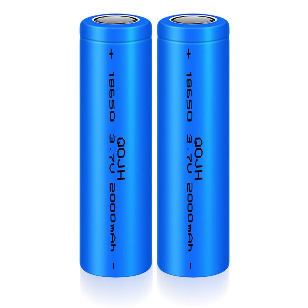 18650 Rechargeable Battery 3.7V Liion 2000Mah Flat For Flashlights Headlamps Doorbells 2 Pack Blue 9455672050524