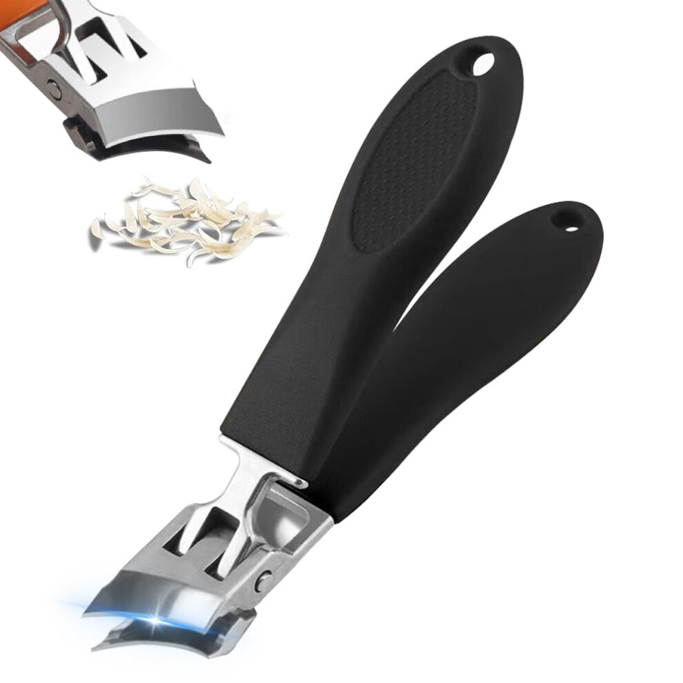 Black Nail Clippers For Thick Nails With Wide Jaw Opening, Antisplash Design, Ingrown Toenail Clippers
