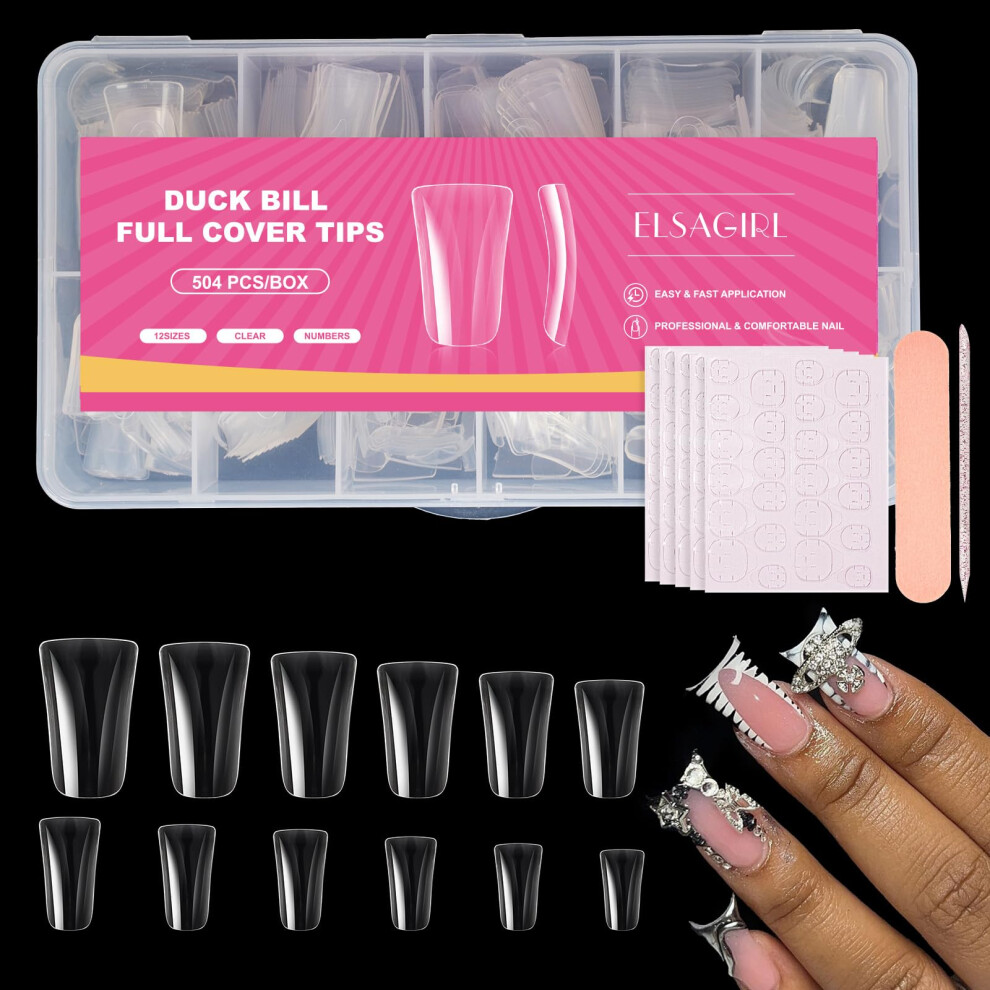504pcs Clear Duck Nail Tips Full Cover, 12 Sizes BreakResistant Acrylic Nail Tips for Press On Nails