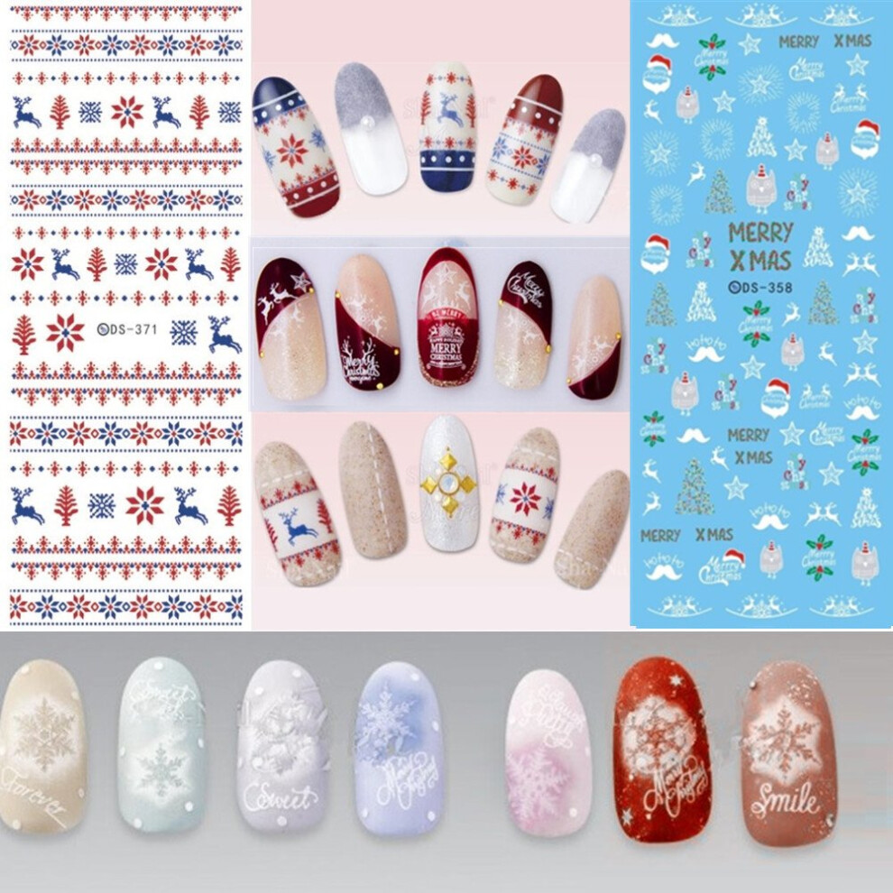 Christmas Nail Stickers 10 Packs 3D Santa Claus Snowman Decals with Strong Adhesive and Festive Patterns