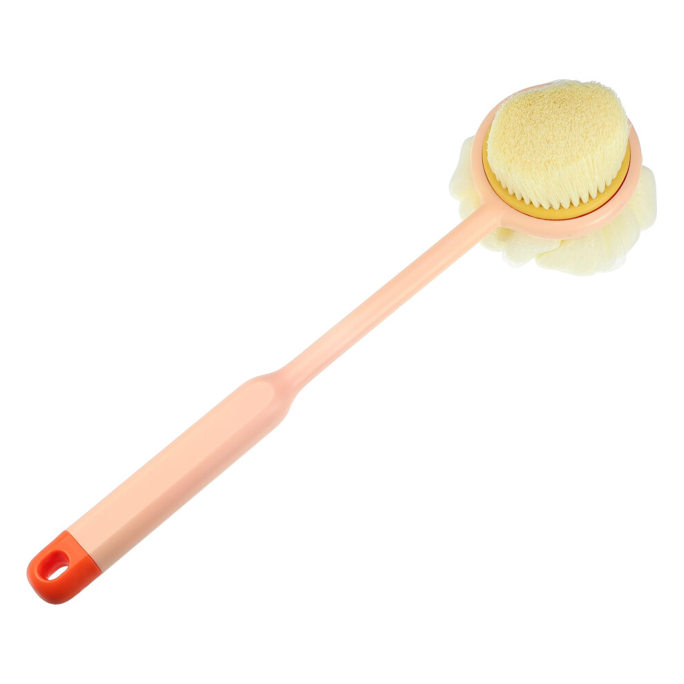 Orange Back Scrubber And Bath Brush, Doublesided Long Handle For Exfoliating And Lathering,