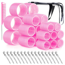 Hair Rollers Heatless Curlers Set, 42Pcs Multiple Sizes with Clips Comb and Storage Bag Pink