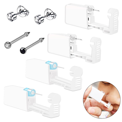 Nose and Ear Piercing Kit 2 Pack Each Safe SelfPiercing Disposable Hygienic for Beginners Silver 1