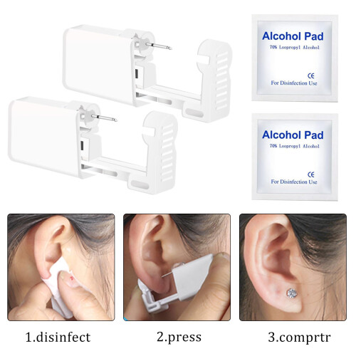 Nose and Ear Piercing Kit 2 Pack Each Safe SelfPiercing Disposable Hygienic for Beginners Silver 2