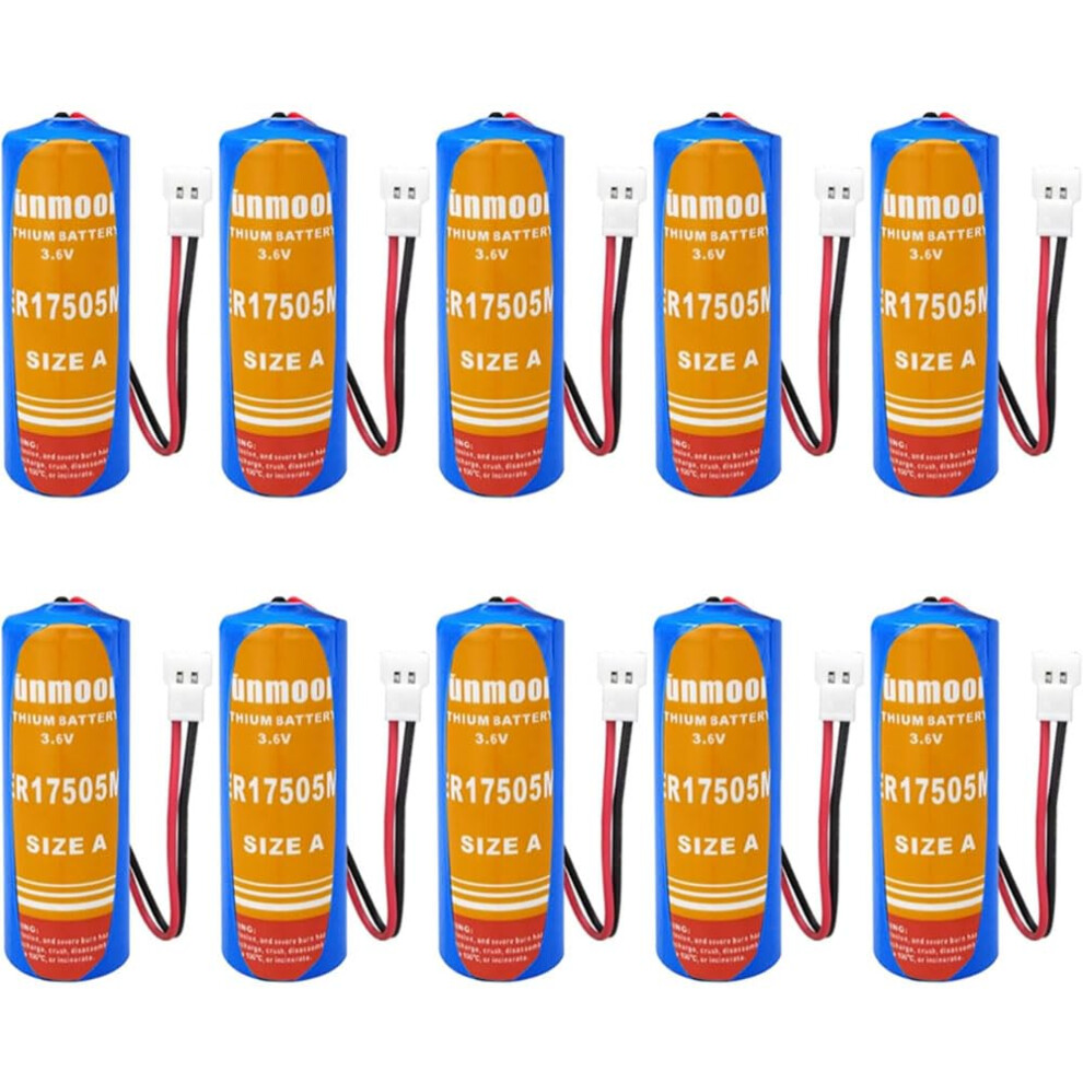 10Pcs Er17505m 3.6V 2800Mah Lithium Plc Battery With Plug, Longlasting Nonrechargeable Power White 9092120551051
