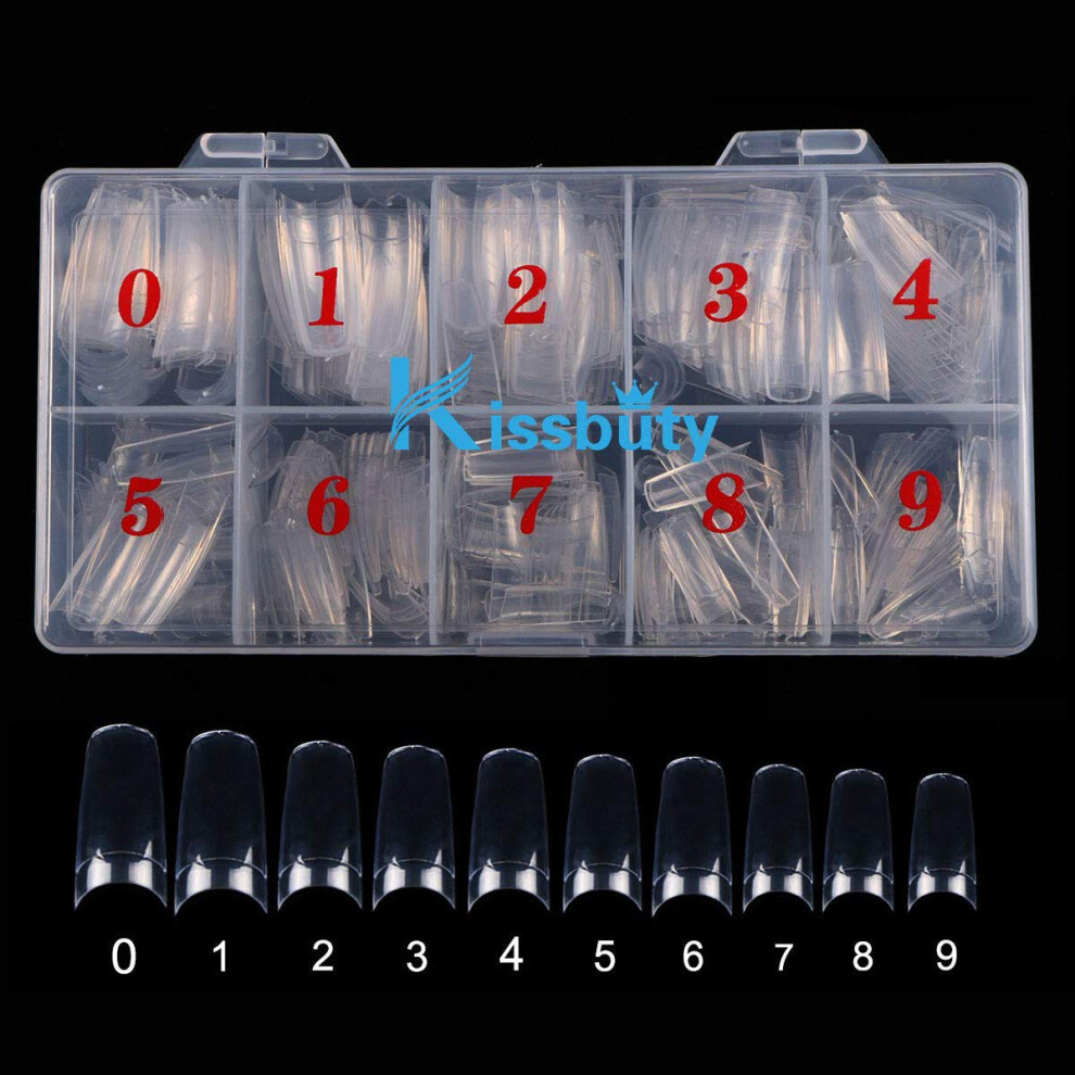 500 PCS Clear Acrylic French False Nail Tips 10 Sizes with Box for Salon and DIY Use