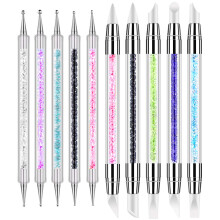10pcs DualEnded Nail Art Dotting Tools and Silicone Sculpting Brushes with Crystal Grip