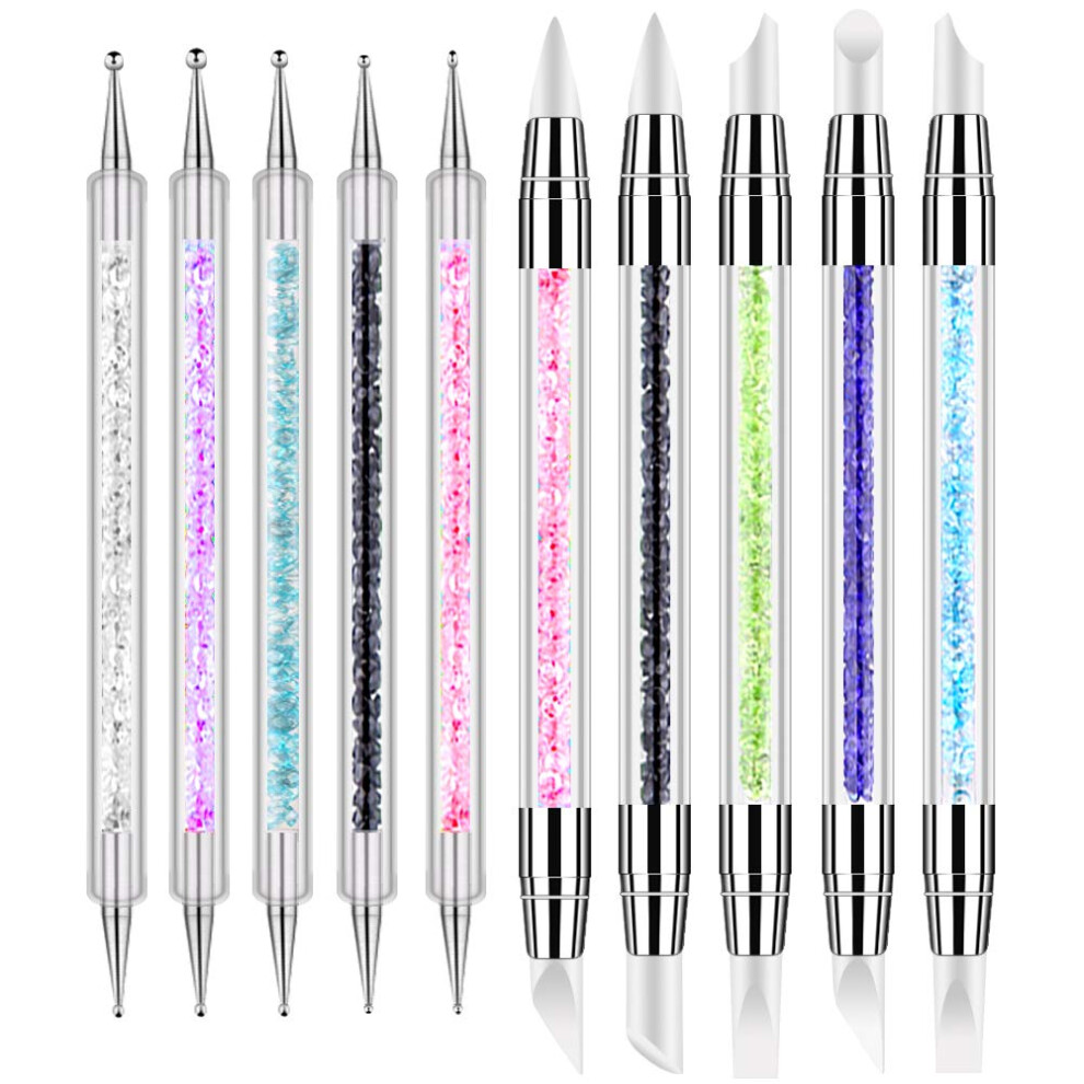 10pcs DualEnded Nail Art Dotting Tools and Silicone Sculpting Brushes with Crystal Grip