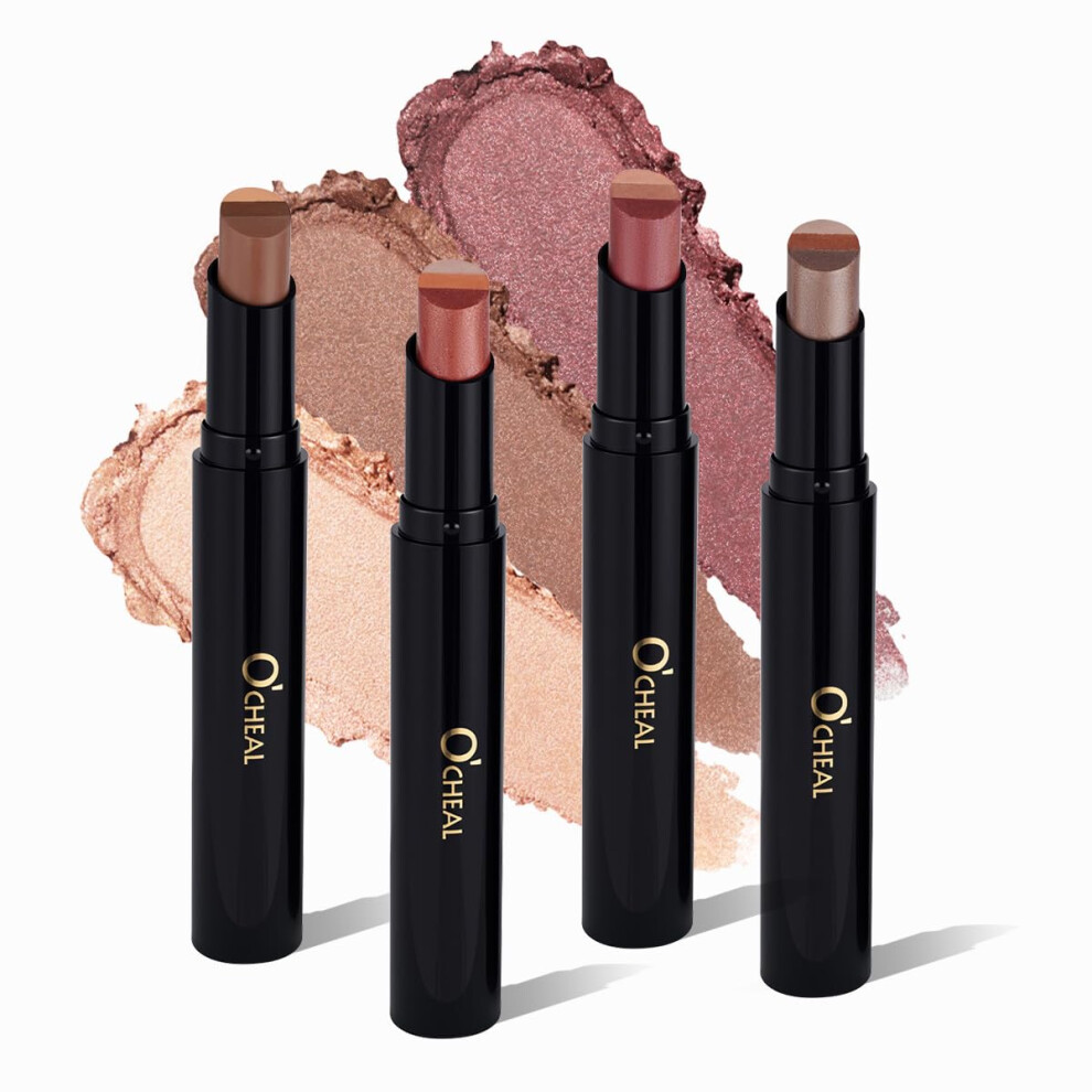 4PCS Waterproof Long Lasting Eyeshadow Stick Set, Matte and Shimmer ThreeColor Gradient Pack