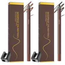 Waterproof Gel Eyeliner Pencil with Sharpener, 24H Smudge Proof Creamy Matte for Waterline, Chocolate and Brown