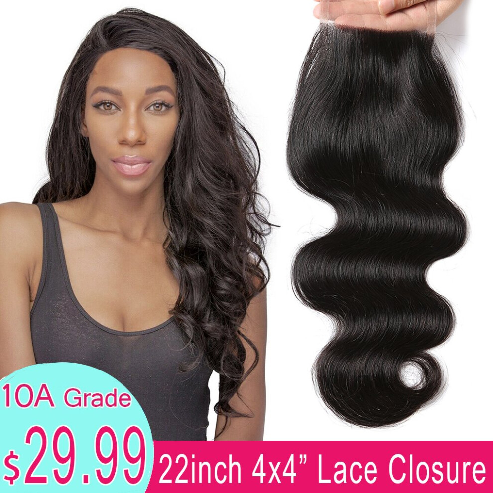 22inch 4x4 Brazilian Body Wave Lace Closure 130% Density Virgin Human Hair with Baby Hair