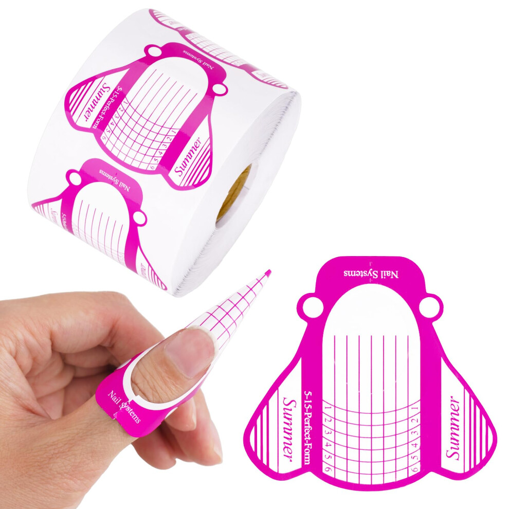Red 500Pcs Nail Extension Forms For Acrylic And Gel, Reusable Selfadhesive With Length Guide, Rose
