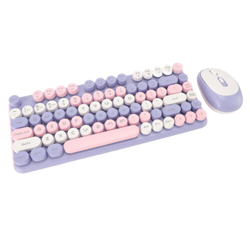 Wireless Keyboard Mouse Combo, 82 Keys, 2.4G & Bluetooth, Violet