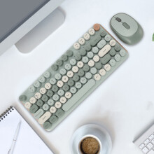 Wireless Keyboard Mouse Combo 82 Keys Bluetooth 2.4G Low Noise Green