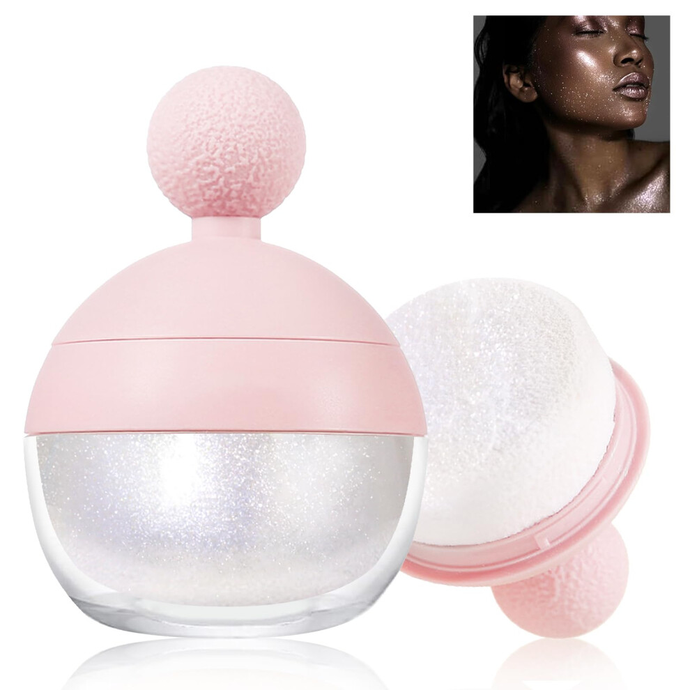 White Highlighter Powder With Builtin Sponge, Longlasting Pearl Face And Body Shimmer