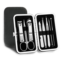 Nail Clipper Set Stainless Steel 8 Piece Manicure Kit with Ergonomic Long Handle and Travel Box