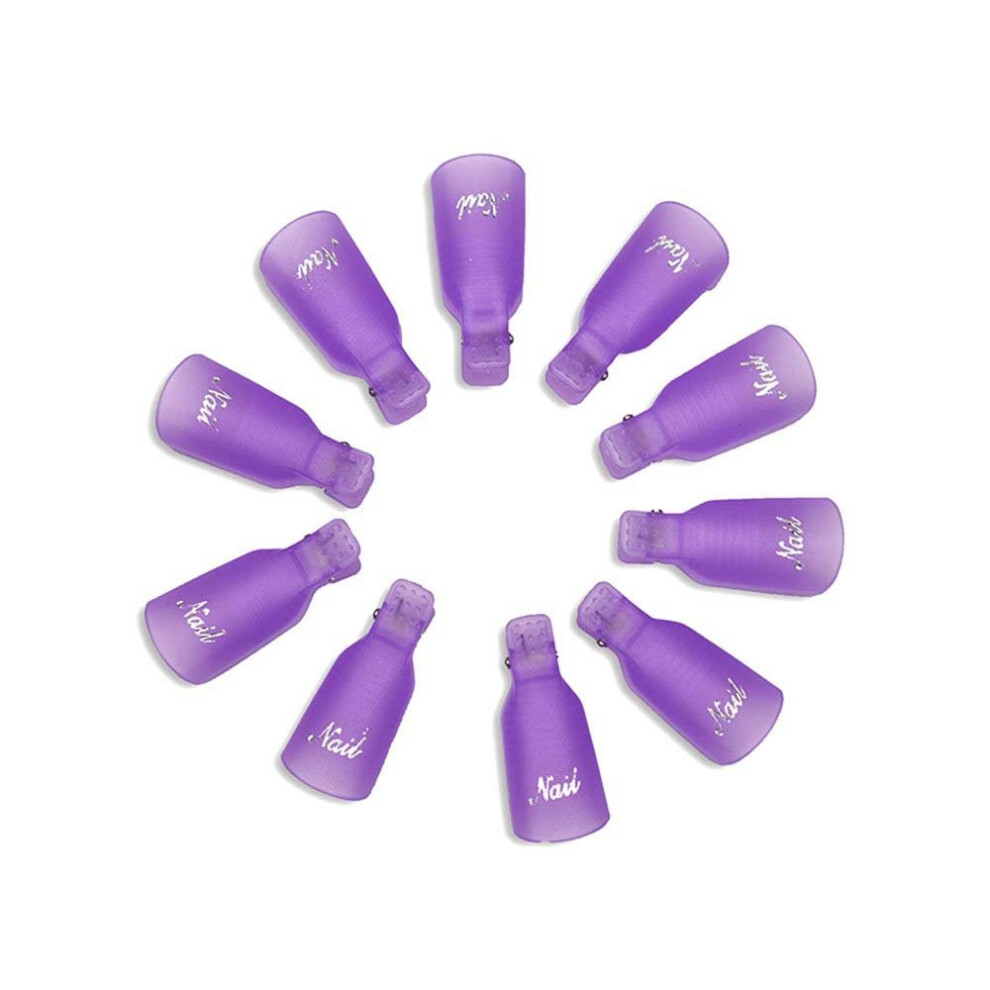 Purple 10Pcs Reusable Nail Polish Remover Clips For Acrylic And Gel Soak Off, Salon Tool