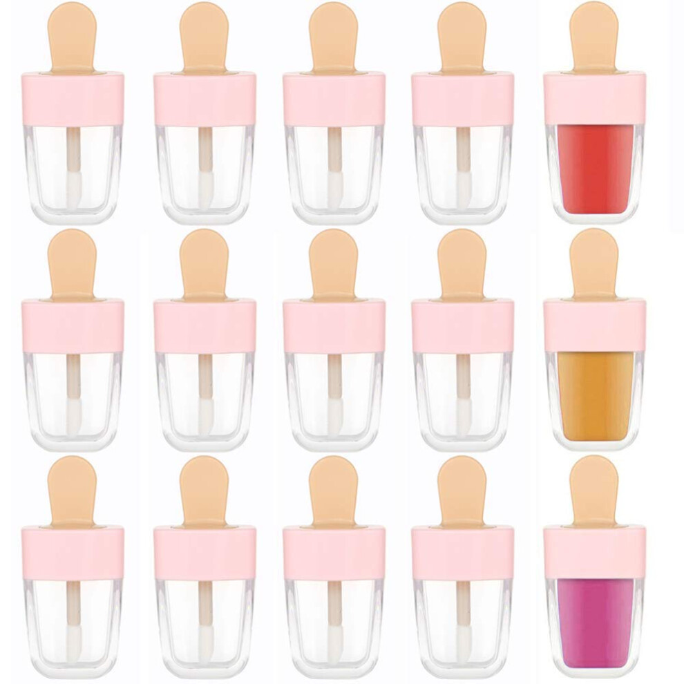 Pink,Cream 15Pcs Pink Ice Cream Shaped Empty Lip Gloss Tubes With Wand For Diy Cosmetic Samples 8Ml