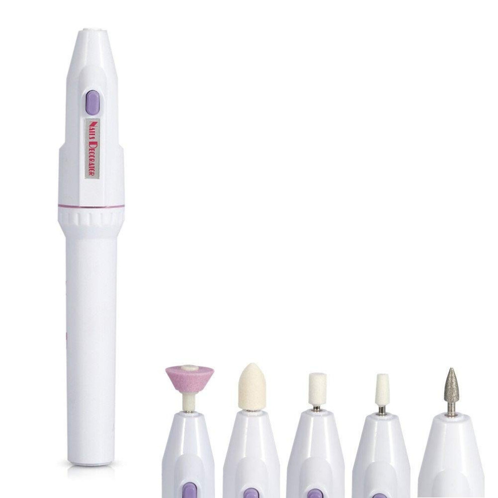 Electric Nail File and Drill Kit with 5 Bits, Battery Powered for Manicure Pedicure Grooming