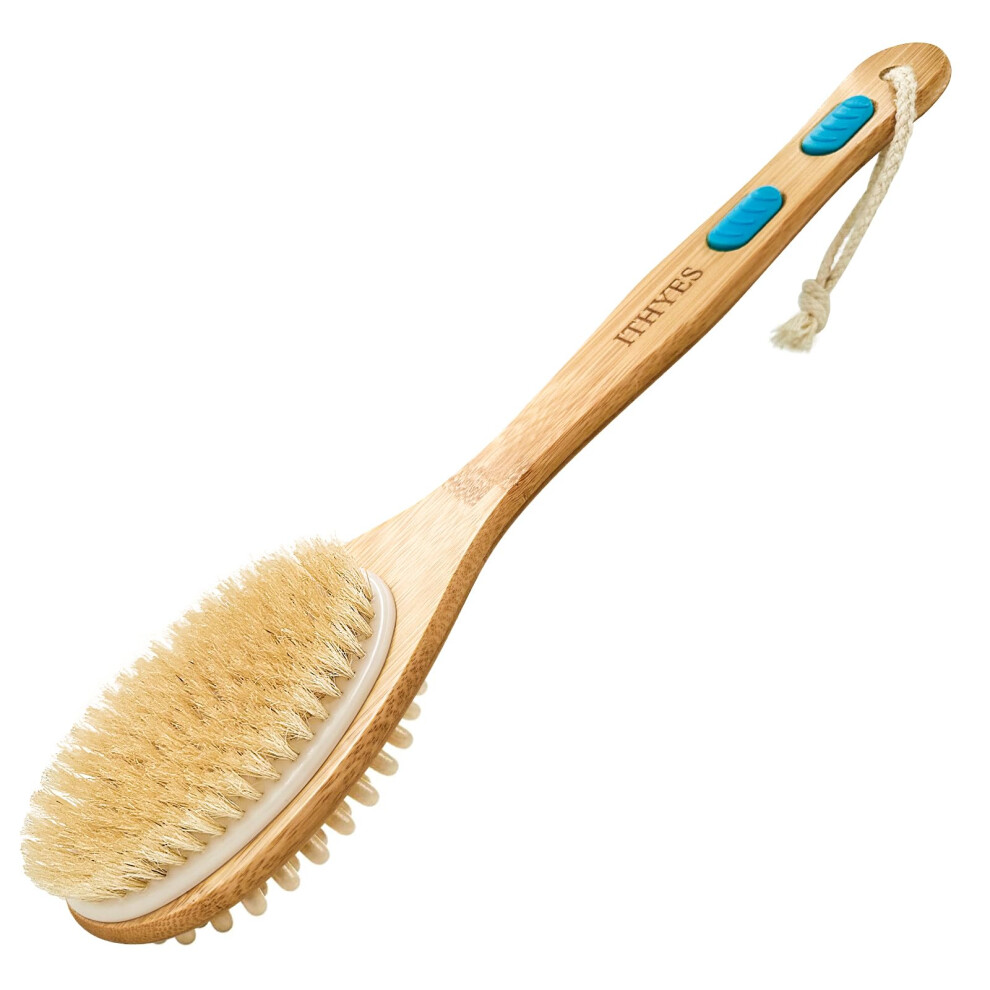 Bath Brush and Back Scrubber with Long Handle Natural Bristles for Gentle Exfoliation and Massage