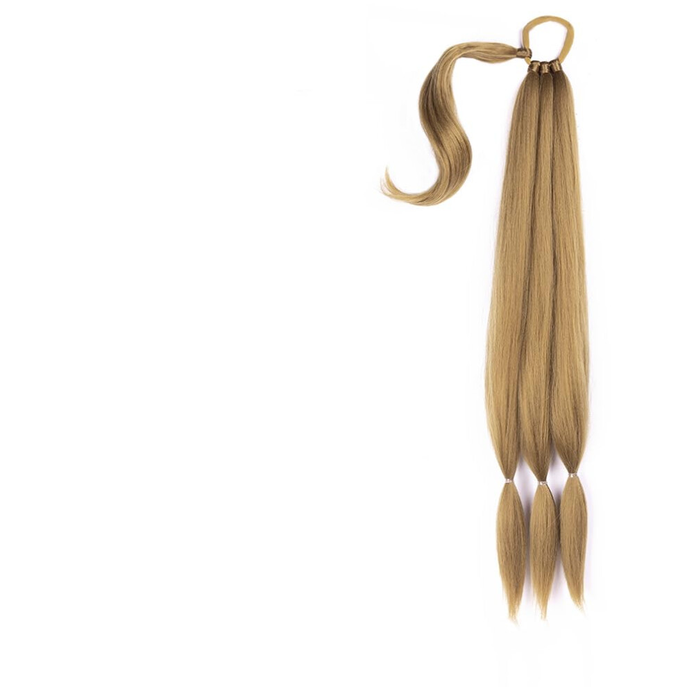 Unisex Brown 26 Inch Yaki Straight Synthetic Ponytail Extension Heat Resistant Braided Hairpiece