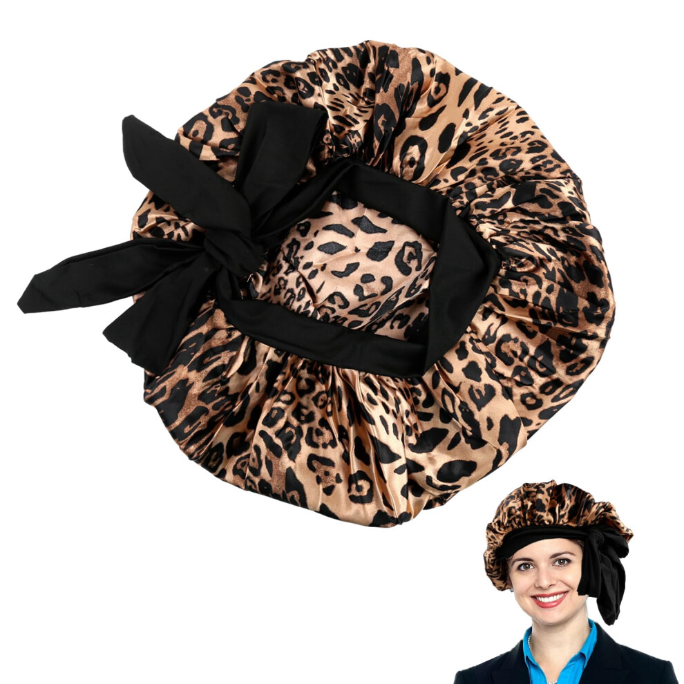 Satin Bonnet for Sleeping with Stretchy Tie Band, Jumbo Silk Shower Cap for Braids and Curly Hair