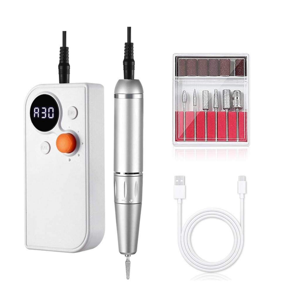 Electric Nail Drill 30000RPM Rechargeable Cordless for Acrylic and Gel Nails, Low Noise Manicure Tool