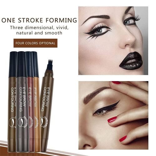 Waterproof Micro Fork Tip Eyebrow Pen with Precision 4Tip Design for Natural LongLasting Brows (Black) 1