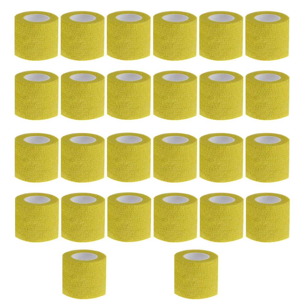 Yellow 26Pcs Tattoo Grip Tape 2'X5yards Disposable Cohesive Wrap Nonslip Elastic Bandage For Tattoo