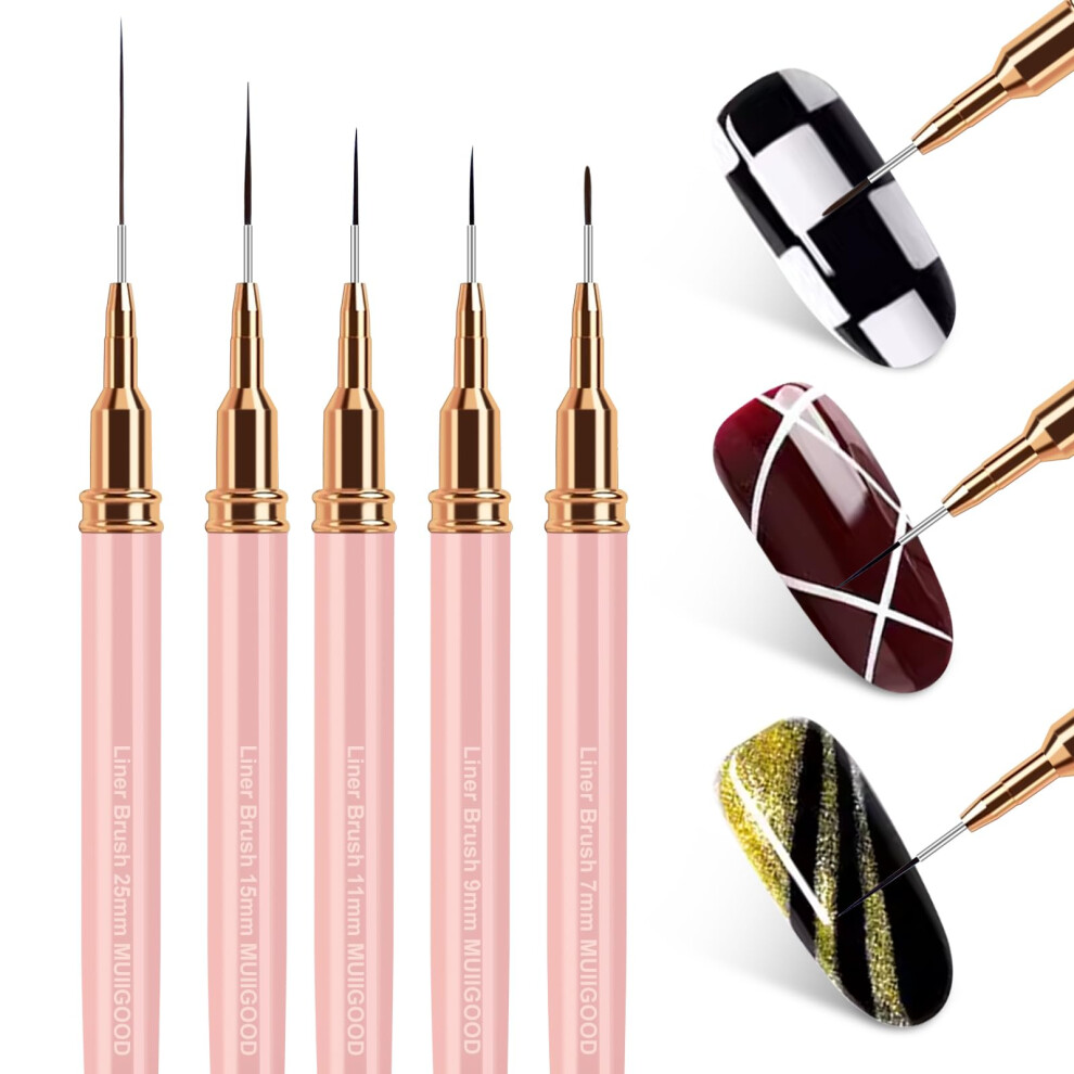 Pink Professional Nail Art Brushes Set With Precision Nylon Bristles For Gel Painting And Fine Lines,