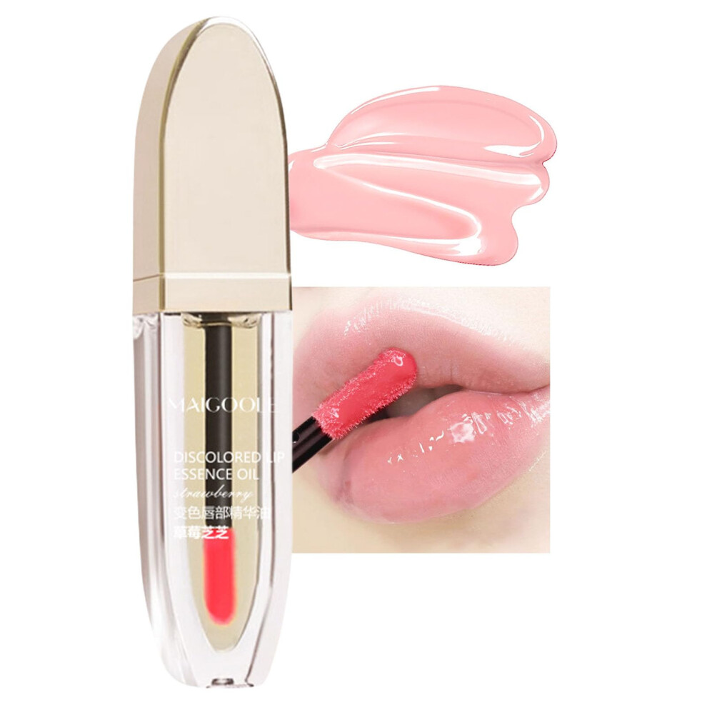 Pink Color Changing Lipstick With Lip Glow Oil, Strawberry Flavor, Moisturizing Vitamin E, Longlasting Hydration
