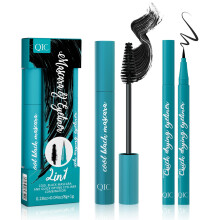 Waterproof Mascara and Liquid Eyeliner Set, Smudge Proof Long Lasting Volumizing Curl, Black