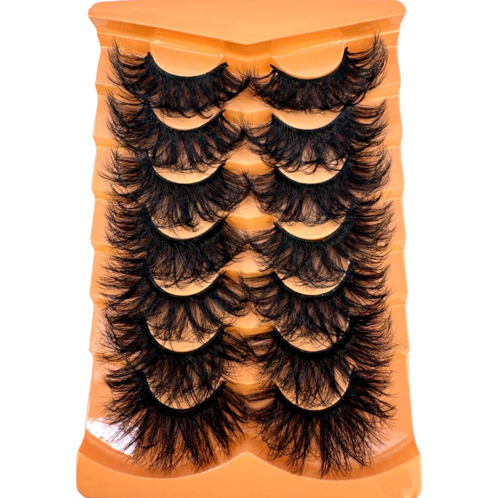 7 Pairs 25mm 8D Faux Mink Lashes Bulk Pack Dramatic Wispy Crisscross Reusable False Eyelashes