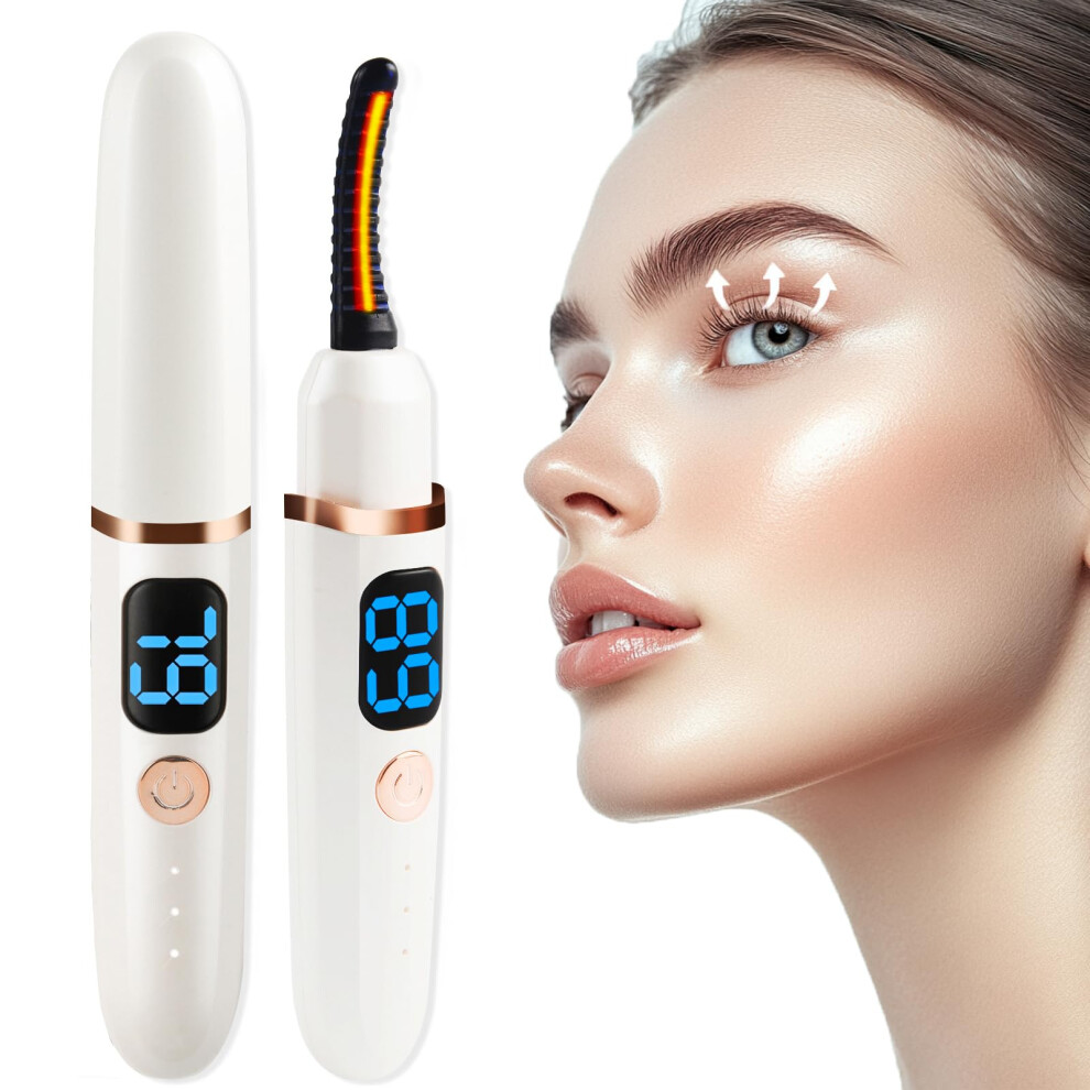 White Heated Eyelash Curler With Led Display, 3 Temperature Modes, Usb Rechargeable