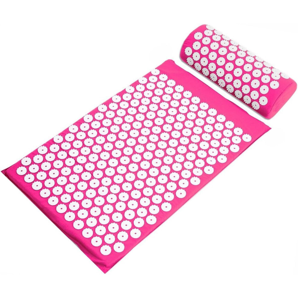 Pink Acupressure Mat And Pillow Set For Back And Neck Pain Relief, Acupuncture Mat For Full Body,