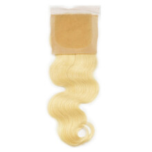 Human Hair Lace Closure Brazilian Body Wave 12 Inch Bleach Blonde Remy Extensions Natural Hairline