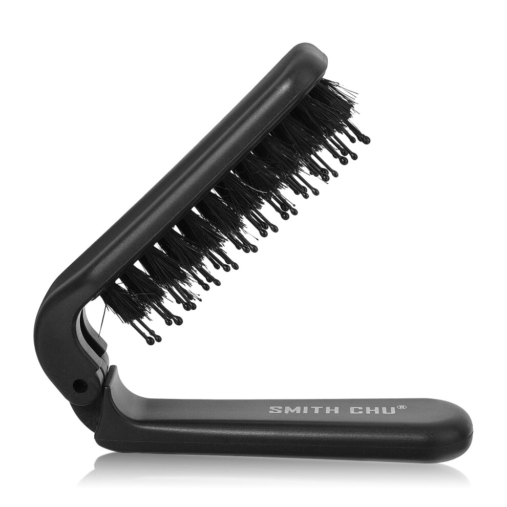 Travel Hair Brush Folding Boar Bristle, Compact Pocket Size Detangling Comb for Wet Dry Hair