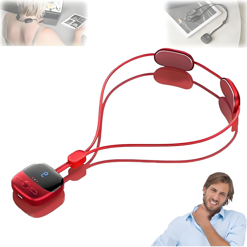 Neck and Back Massager with Heat Therapy, 9 Intensities, Rechargeable, 4 Modes, Mini Red for Home and Travel