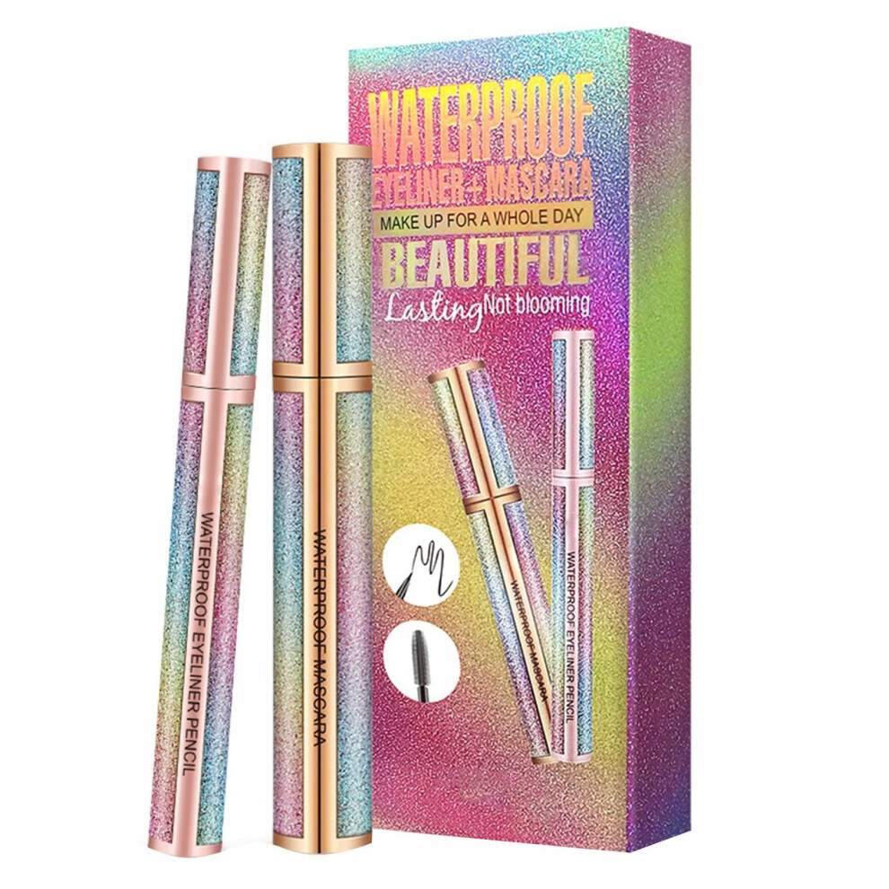 Pink 4D Mascara And Eyeliner Set Waterproof Long Lasting Volumizing Lengthening 10Ml