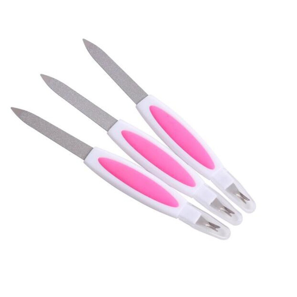 3PCS Stainless Steel Nail File Set with DoubleHead Cuticle Pusher for Manicure and Pedicure