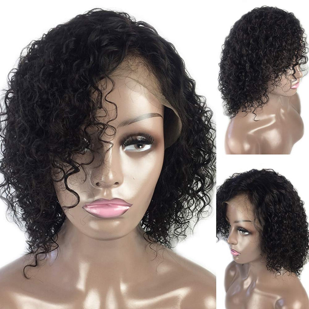 Unisex Brazilian Curly Lace Front Human Hair Wig 12 Inch Preplucked Natural Hairline 150% Density