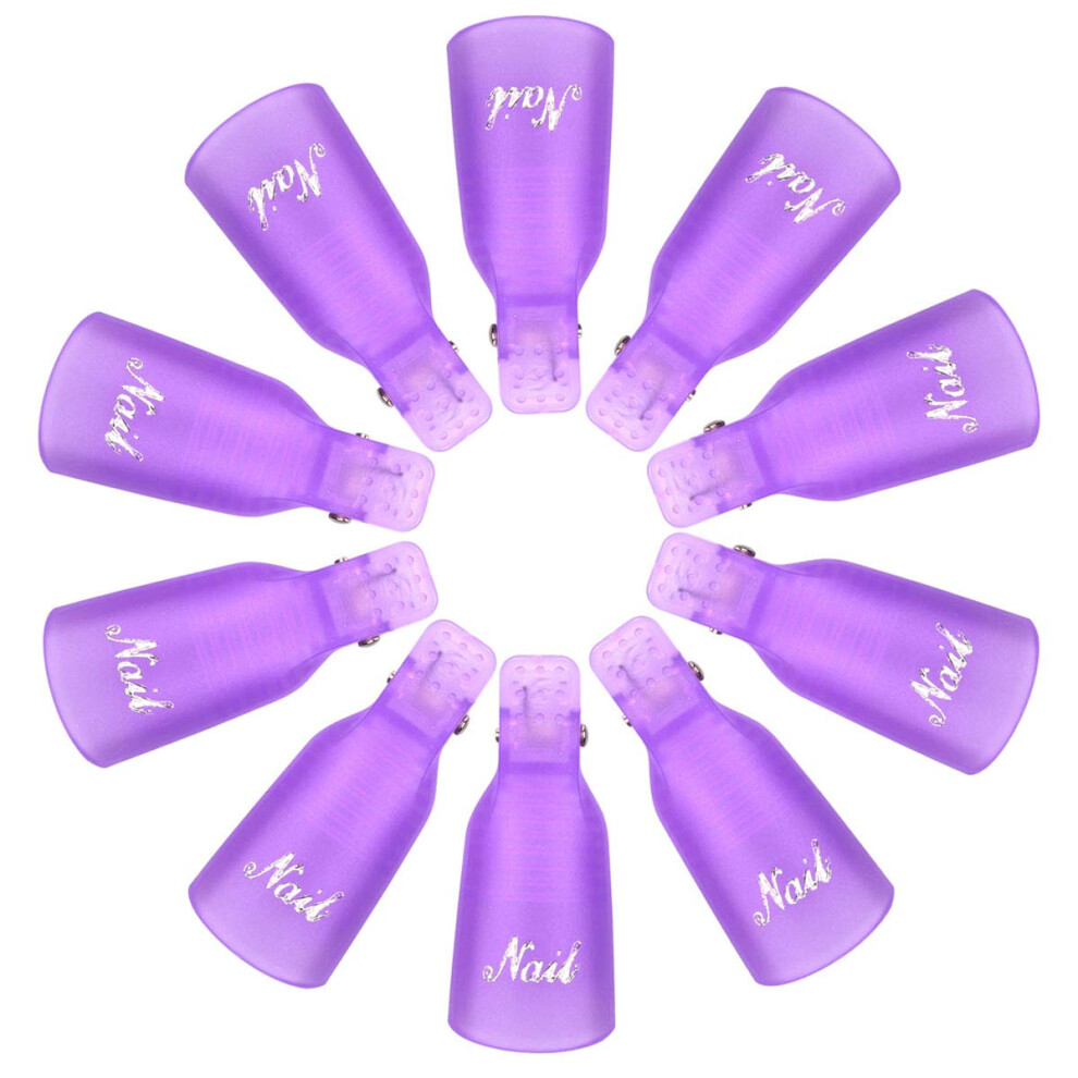 Purple Nail Polish Remover Clips 10 Pcs Reusable Soak Off Gel Nail Wraps For Acetone Removal