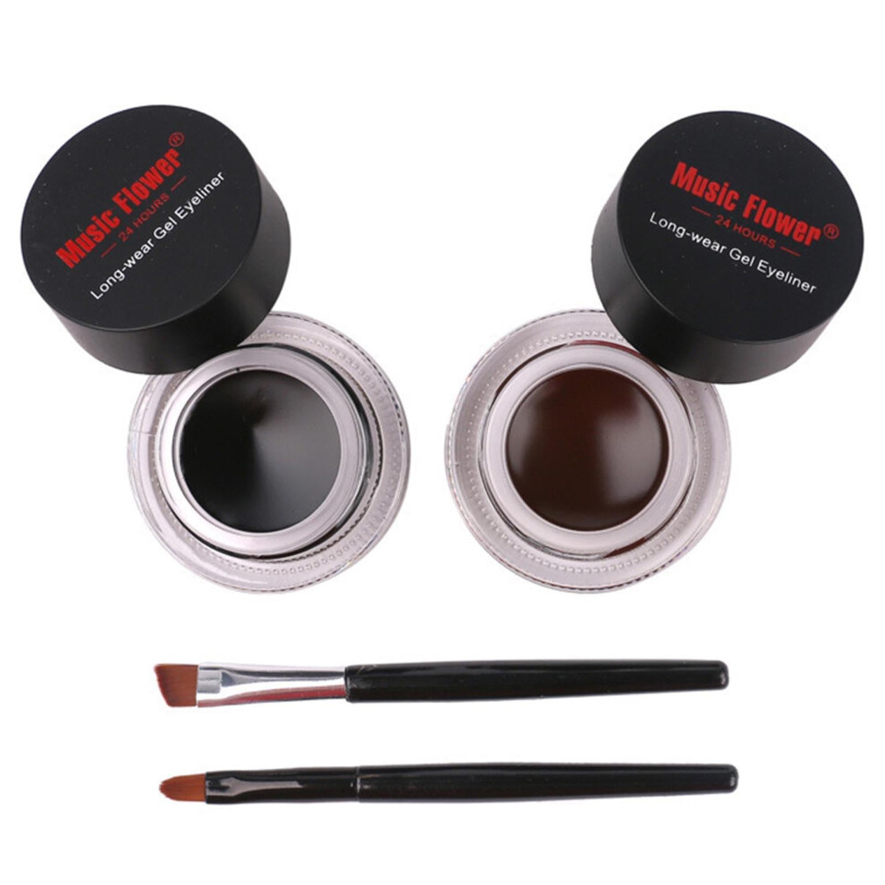 Dual Color Waterproof Gel Eyeliner Black and Brown Long Lasting Smudge Proof with 2 Brushes