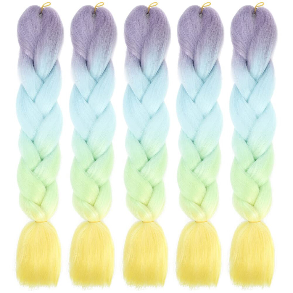 Unisex Synthetic Braiding Hair Extensions 24 Inch Rainbow Ombre Jumbo Braids Heatresistant For Twist