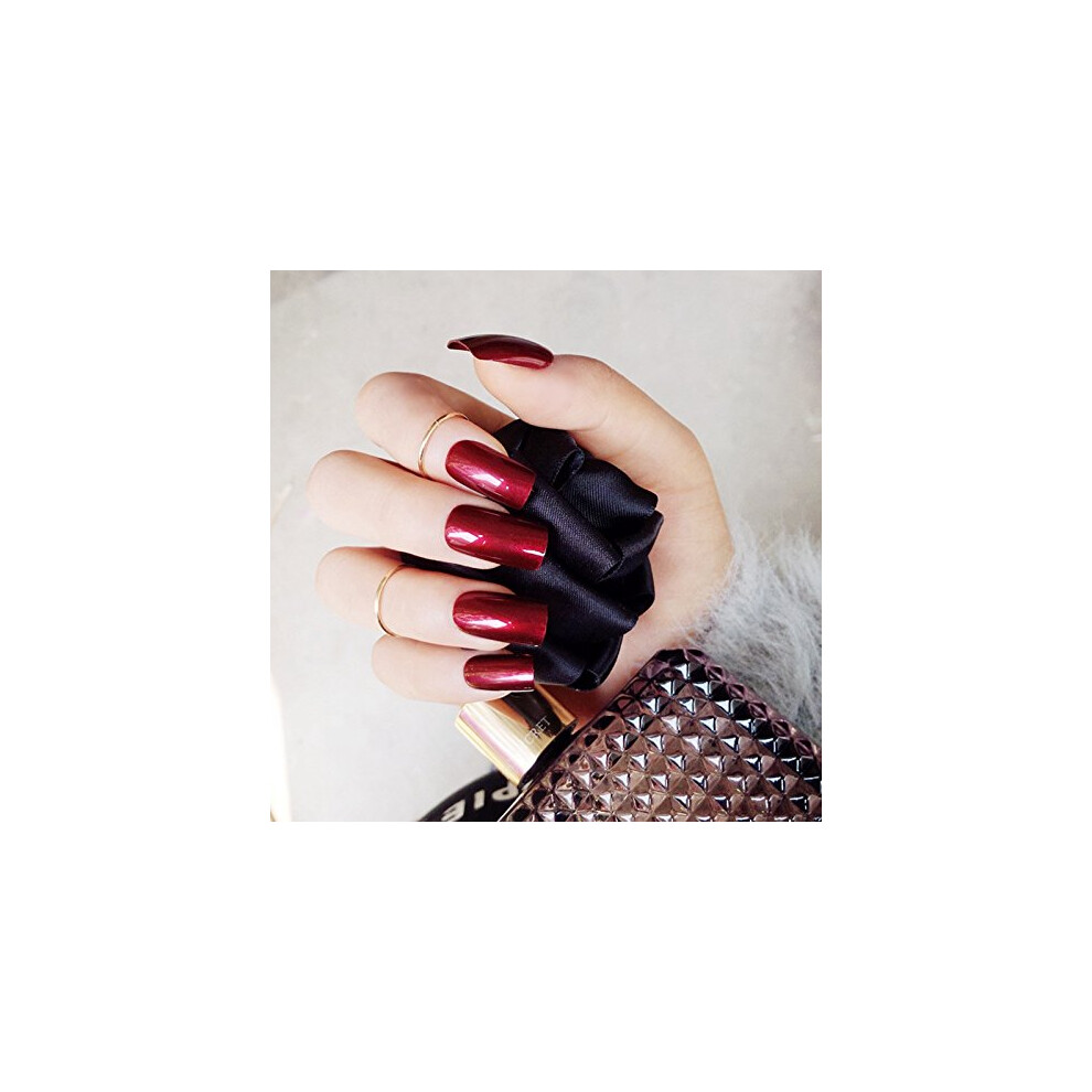 Long Red False Nails with Adhesive, 24 Piece Acrylic Nail Tips Kit, ReadytoWear Press On