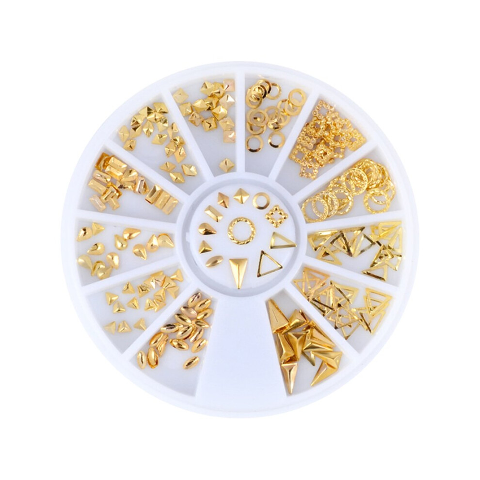 Gold Nail Art Studs Triangle and Square Hollow Metal Decorations for Stylish Manicure