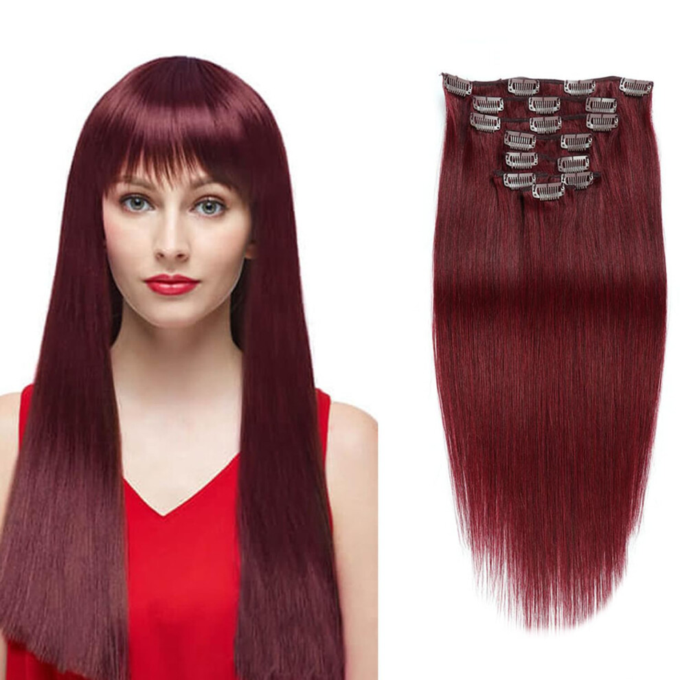 Unisex Clip In Hair Extensions 100% Remy Human Hair Double Weft Seamless Design #99J 16 Inch