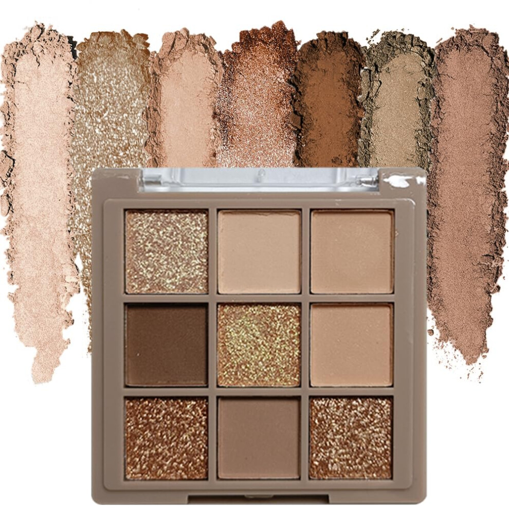 Cream 9 Colors Matte And Shimmer Eyeshadow Palette, Pigmented Nude Waterproof Longlasting (05#)